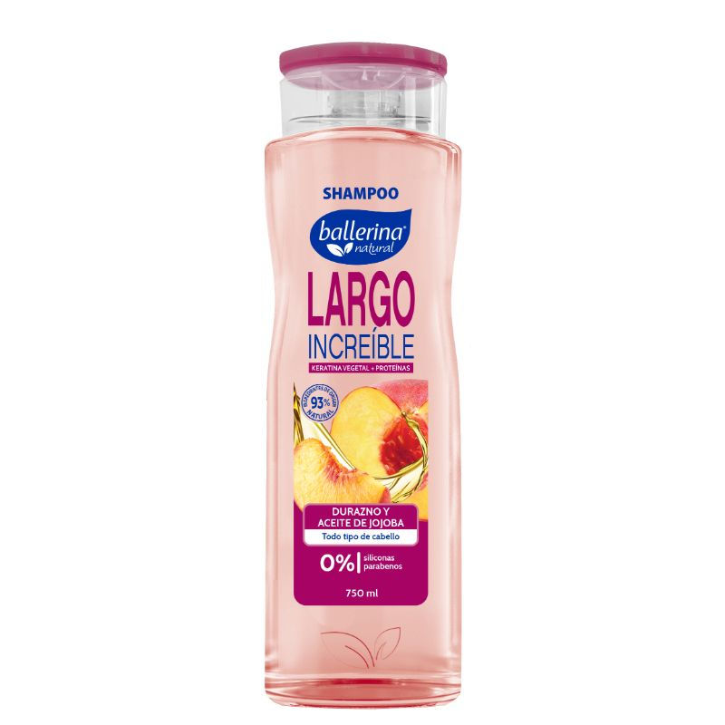 Ballerina Shampoo Largo Increíble Durazno y Aceite Jojoba DP 750 ml