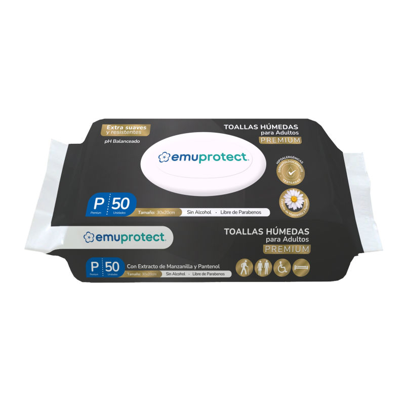 Emumed Premium Toallitas Humedas Adulto 50 UN