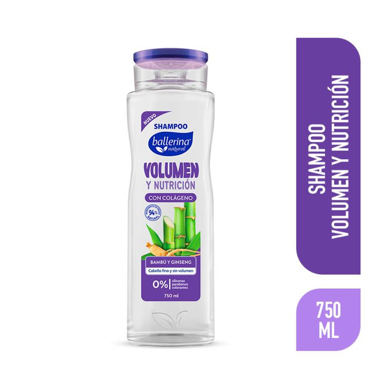 Ballerina Shampoo Volumen y Nutrición Bambú y Ginseng DP 750 ml