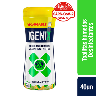 Igenix Toalla Húmeda Desinfectante Limón Frasco 40 UN