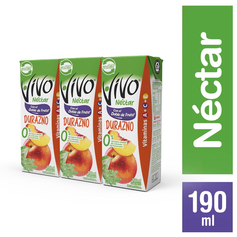Vivo Néctar Durazno Pack 3 UN 190 ml