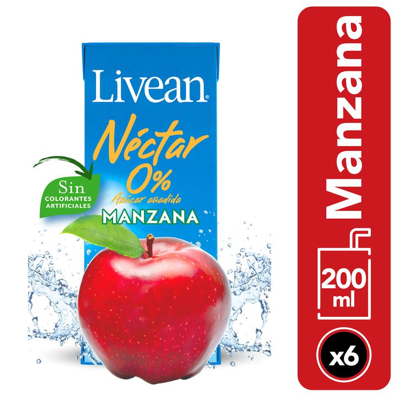 Livean Jugo Nectar Manzana 200 ml pack 6 UN