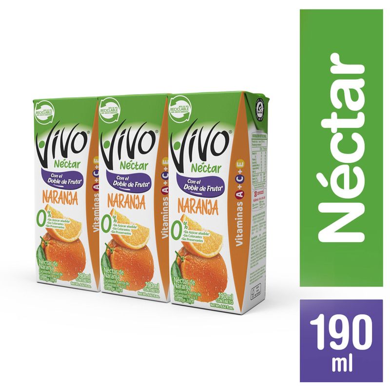 Vivo Néctar Naranja Pack 3 UN 190 ml