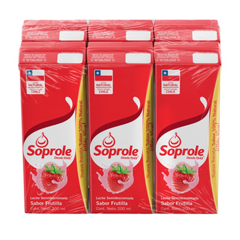 Soprole Leche Frutilla 200 ml Pack 6 UN
